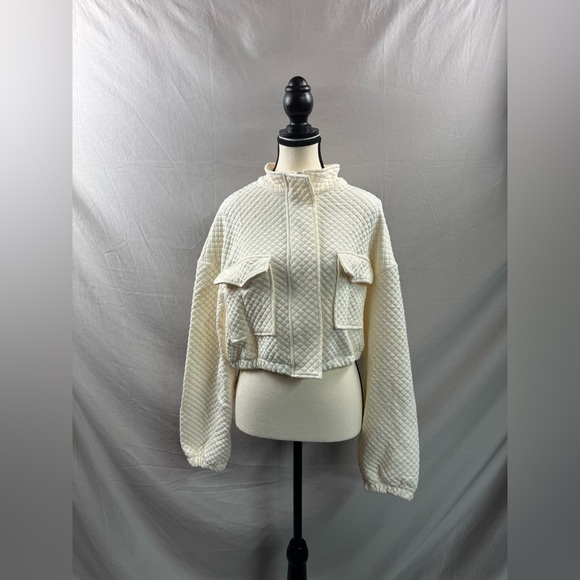 Flap Pocket Drop Shoulder Zip Up Crop Jacket - Picture 8 of 10